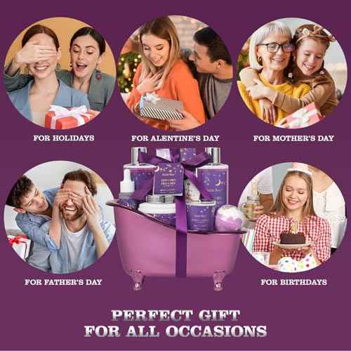 Bath Basket Spa Kit Spa Gifts for Women, Luxury Bath and Body Basket Set 10pcs Self Care Kit Lavender Scent Birthday Gifts Skin Care Set, Christmas Gifts for Women, Beauty kits Bridal Shower