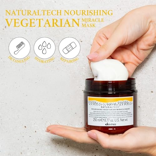 Davines Naturaltech Nourishing Vegetarian Miracle Mask, Restructuring & Hydrating for Dry & Damaged Hair - With Vegetal Keratin - Intense Repair Treatment, 8.45 Fl Oz