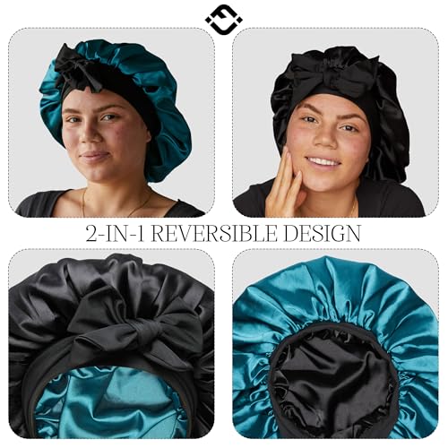 Funky Junque Satin Silk Sleep Bonnet ? Double Layer Reversible Hair Wrap for Women, Adjustable Sleep Cap for All Hair Types