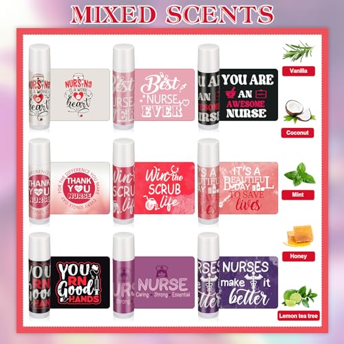 72 Sets 2026 CNA Week Gifts Bulk Lip Balm Party Nurse Appreciation Gifts with Bag and Card Thank you Nursing Favors for Nurse Coworker Staff Assistant Dental, 9 Styles