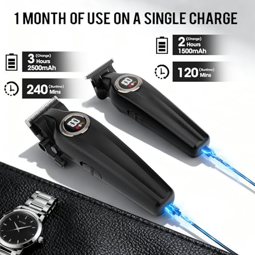 Professional Hair Clippers for Men,Cordless Barber Clippers and Trimmers Set with LED Display, Rechargeable Mens Electric Beard Trimmer,Self Haircut Fade Kit & Clipper Oil