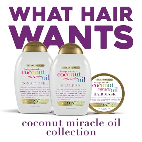 OGX Extra Strength Damage Remedy + Coconut Miracle Oil Shampoo & Conditioner for Dry, Frizzy or Coarse Hair, Hydrating & Flyaway Taming Conditioner, Paraben-Free, Sulfate-Free, 13 Fl Oz, 2 Pack