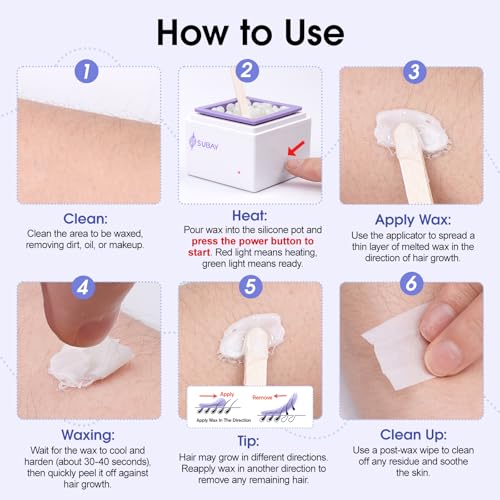 SUBAY Nose Wax Kit, Cordless Mini Wax Warmer for Ear Eyebrow Hair Removal, Waxing Kit for Women Men with 100g Beads, 6 Nose Sticks, 6 Applicators, Storage Bag, Rechargeable Machine for Face Waxing