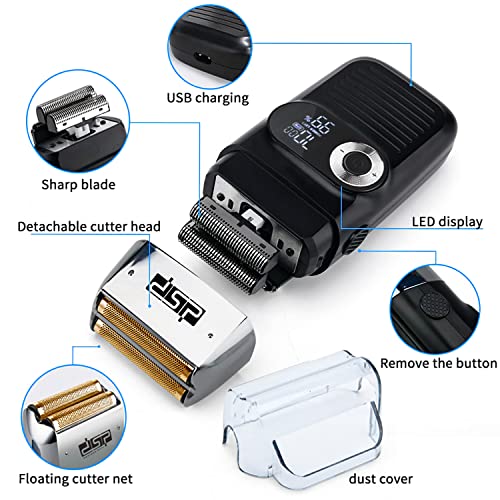 DSP¢ç Electric Razor for Men Bald Shavers for Men 2 in 1 Double Shaver for Men with 2 Foil Head Rechargeable Barber Shaver with Precision Trimmer 3-Speed Shaver with LED Digital Display (Black)