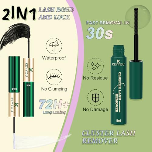 KEYYOU LASH Extension Kit 144Pcs Angel Lash Clusters Kit Thick Eyelash Extension Kit with Glue and Seal,Tweezers,Remover for DIY lash extension kit at Home£¨Kit-Angel A05-D-8-18MIX£©
