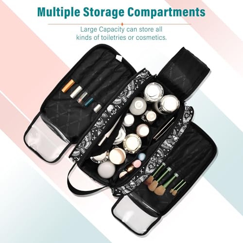 MNSRUU Large Capacity Makeup Bag, Digital Skull Head Moth Cosmetic Bag Portable Toiletries Pouch with Compartments Makeup Organizer Case for Travel Women