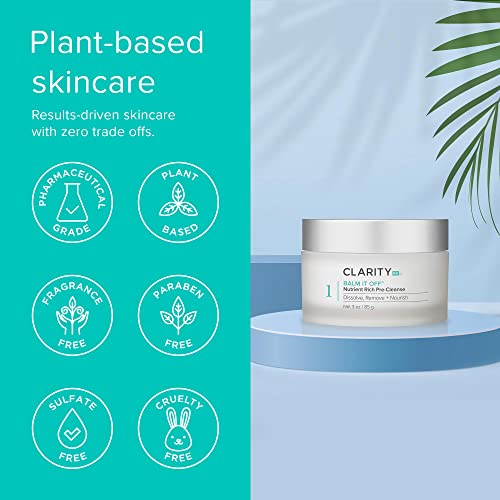 ClarityRx Balm It Off Facial Cleanser, Natural Plant-Based Pre-Cleanser for All Skin Types, Gently Dissolves Makeup, Dirt & Excess Oil (3 oz)
