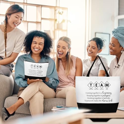 Cunno 8 Pcs Team Appreciation Tote Bag Women Employee Gift Team Together Canvas Makeup Bags for Worker Staff Coworker Nurse Teacher