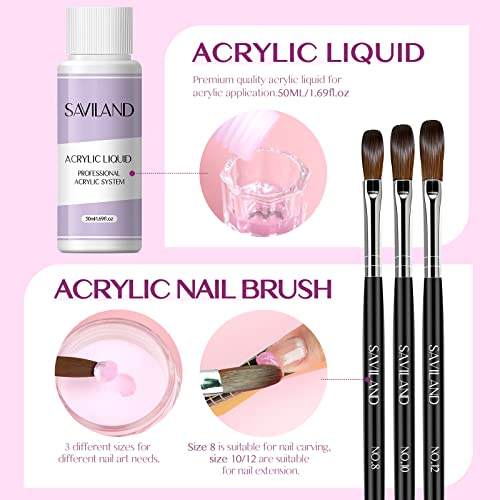 SAVILAND Acrylic Nail Kit with Drill - 0.5Oz Clear/White/Pink Acrylic Powder and Liquid Set Nail Drill with Brushes Tool Kit for Nails Extension Home DIY & Salon