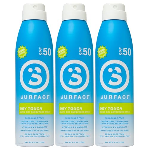 Surface Dry Touch Spray Sunscreen, Water Resistant, UVA/UVB Broad Spectrum, Fast Drying Protection, PABA Free - 6oz - SPF 50-3 PACK