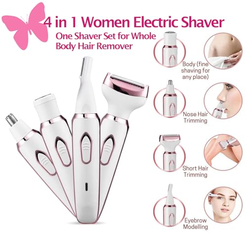 Electric Razors for Women Bikini Shaver for Women 4 in 1 Trimmer, Razors for Shaving Pubic Hair Remover, Painless & Safety for Pubic Body Facial Hair Removal, USB Rechargeable