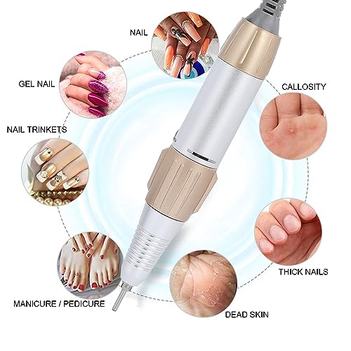35000RPM Electric Nail Drill Pen, 5-Hole Connector Nail Drill Replacement Handle Handpiece, Manicure Pedicure Machine Polish Tool for Acrylic Nails, Low Noise Nail Art Tool for Salon and Home Use