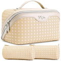 BOYATU Travel Makeup Bag for Women: Four Leaf Clover Large Capacity 3 Pcs Set Cosmetic Bags - Waterproof 50% Extra Space for Toiletry Organizer - Travel Essentials for Fortunate (08 Yellow)