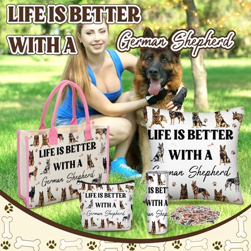 Patelai 56 Pcs Valentine German Shepherd Gift for Women German Shepherd Dog Lover Gift 20oz Stainless Tumbler Tote Bag Cosmetic Bag Sock Pillow Cover Keychain Sticker for Dog Mom Birthday Party Favor