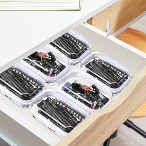 Sanwuta 6 Pcs Clear Hard Zipper Case Plastic Zipper Pouches Transparent Makeup Bag Pencil Case Pouches Toiletry Diaper Bag for Travel Toy Storage Organizer Bins(White,5 x 3 x 2 Inch)