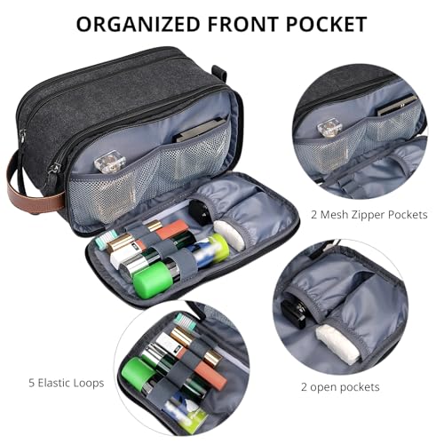 WITZMAN Canvas Toiletry Bag for Men Large Capacity Hanging Dopp kit for Men Leather Toiletries Water-resistant Bathroom Bag(A8002 Black)