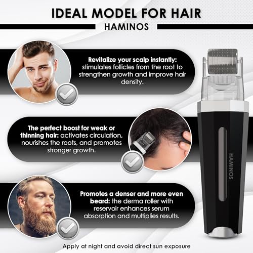Derma roller 0.25 mm 3.0 with Reservoir for Hair, Beard, Skin, Wrinkles, Stretch Marks, Hyperpigmentation INSTANT SERUM APPLICATION, 520 Titanium Needles