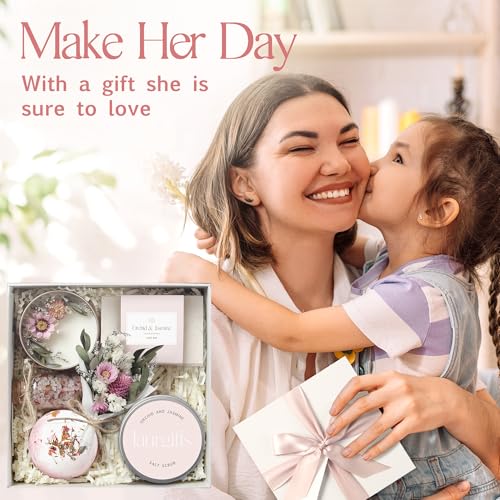 Birthday Gifts for Women ? Luxury Candle Set & Bath Sets Spa Basket, Small Orchid & Jasmine Self Care Box, Gift Basket for Mom, Wife or Friend