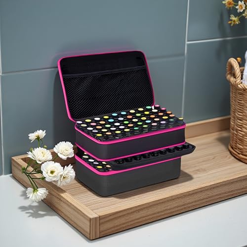Essential Oil Storage Box, Hard Shell Case for 1-15ml Bottles, Black and Purple (127, pink)