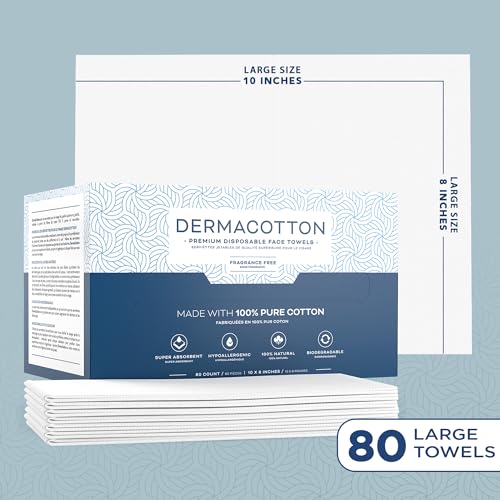 100% Pure Cotton Face Towels ? 80 Count Large Disposable Wash Cloths for Face Washing, Makeup Removal & Acne Care | Ultra Soft, Hypoallergenic & Fragrance-Free