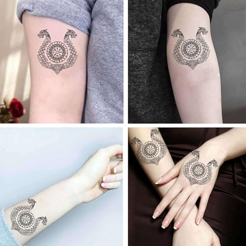 6 Sheets Viking Tattoos Temporary Fake Tattoos For Men Adults Aegishjalmur Helm of Awe Helm of Terror Icelandic Magical Staves Temporary Fake Tattoo For Women Neck Chest For Woman