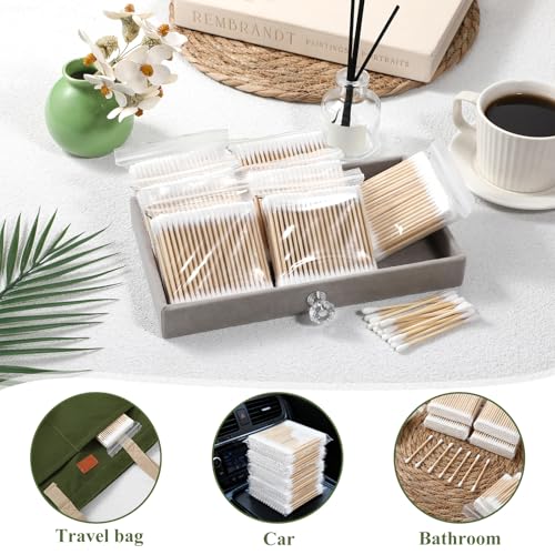 SHENLIU Bamboo Cotton Swabs 6000 Count, Natural Organic Cotton Buds For Ear, Ear Sticks Double-Tipped Buds for Makeup, Nails, Makeup, Personal Care, Daily Cleaning, Pet