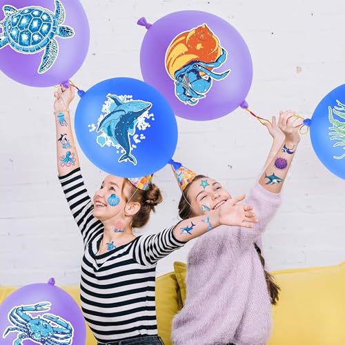 72 PCS Ocean Party Favors for Kids ? 48 Pre-Cut Temporary Tattoos & 24 Ocean Punch Balloons Themed Birthday Party Decorations Supplies Favors Gifts, Goodie Bag Fillers, Classroom Rewards