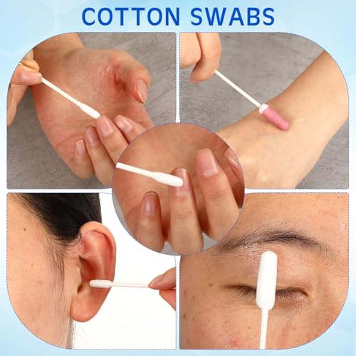 Lounsweer 400pcs Long Cotton Swabs with Storage Case 4'' Absorbent Double-Ended XL Cotton Buds with Large and Small Round Head Swabs for Dog Ear Cleaning, Gun Maintenance, Makeup, Pet Care