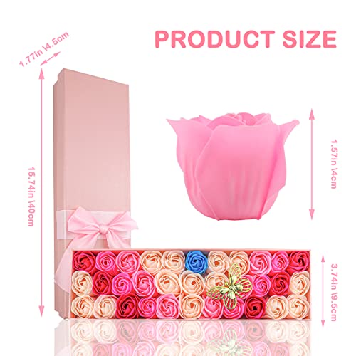 33 PCS Floral Scented Bath Soap Rose Flower Petals, JIALEEY Plant Essential Oil Rose Soap Set Gifts Ideas for Her Women Girls Mom Valentine's Day, Pink Gift Box