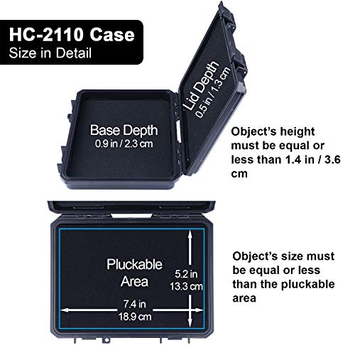 Lykus HC-2110 Mini Hard Case Dry Box with Foam Insert, Interior Size 8.27x5.91x1.46 inch, IP66 Splash-Proof