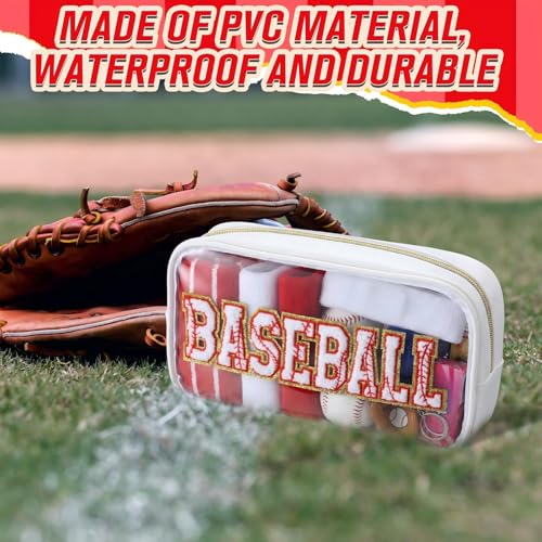 6 Pcs Baseball Clear Cosmetic Makeup Bag with Chenille Letter Patch Sport Goodie Clear PVC Pouch Organizer Waterproof Travel Toiletry Bags for Sports Theme Birthday Party Supplies