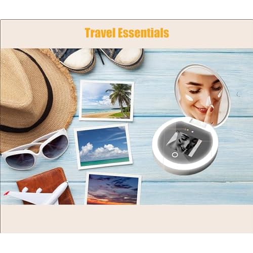 Zyyini Mirror, 3.5 Inch Travel Compact Mirror with Camera for Sunscreen Test, 2X Magnification Portable Lighted Mirror for Handbag, Gifts for Mom Girlfrined