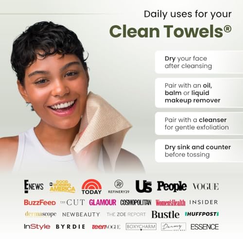 Clean Skin Club Bamboo Viscose Clean Towels¢ç XL 100% USDA Biobased Face Towel, Disposable Face Towelette, Makeup Remover Dry Wipes, Ultra Soft, 50 Ct, 2 Pack