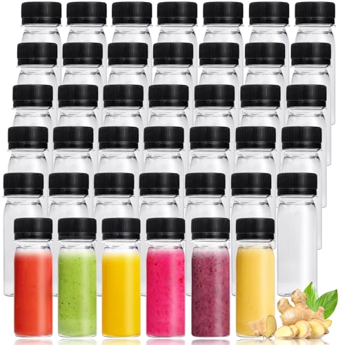 60 Pcs 2 Oz Small Plastic Bottles for Liquids,Ginger Shots Bottle with Cap,Mini Travel Containers for Juice,Liquids,Whiskey,Milk(Black)