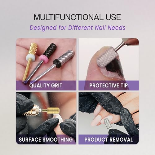 PANA 3/32" Small Smooth Round Top Safety Carbide Nail Drill Bit for Gel Polish & Acrylic Removal Nail Salon Manicure Pedicure Electric File Tools (Small Barrel - Silver, Coarse)