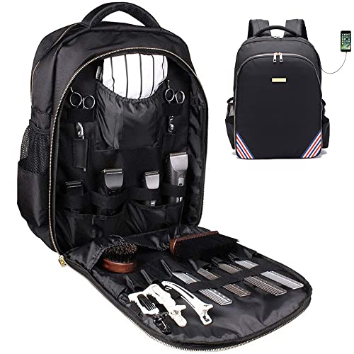 Barbers Bookbags for Clippers and Supplies Hairstylist Bags Travel Backpack Case for Barbers Tools Storage with USB and PU¡¦