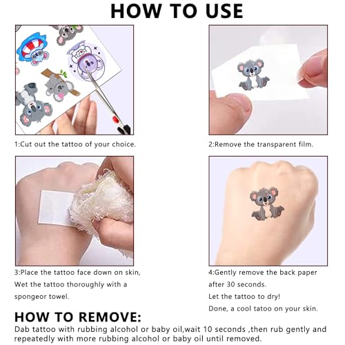 12 Sheet Koala Temporary Tattoos Stickers, Koala Birthday Party Supplies Decorations Cute Small Animal Fake Tattoos Stickers Koala Party Favors Goodie Bag Fillers School Classroom Reward Gifts