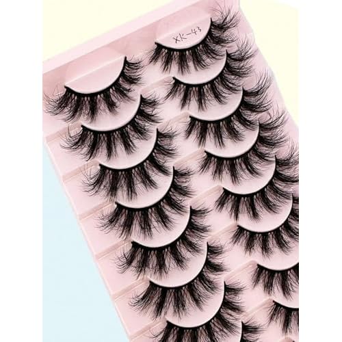 DIY Eyelash 10 Pairs 3D Imitation Mink False Eyelashes - Natural Thick Fluffy Dramatic Lashes, Lightweight Reusable Eyelash Extensions for Sensitive Eyes, Daily/Party Makeup (XK43)