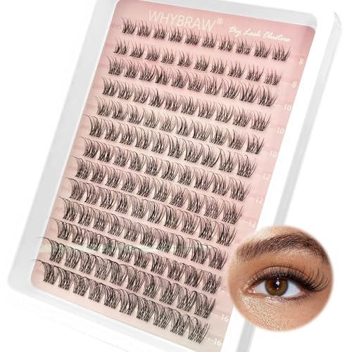 Natural Lash Clusters Wispy Cluster Eyelash Extensions WHYBRAW 130pcs Individual Lashes 8-16mm D-Curly DIY Lash Extension Natural Look Soft Thin Clear Band Cluster Lashes