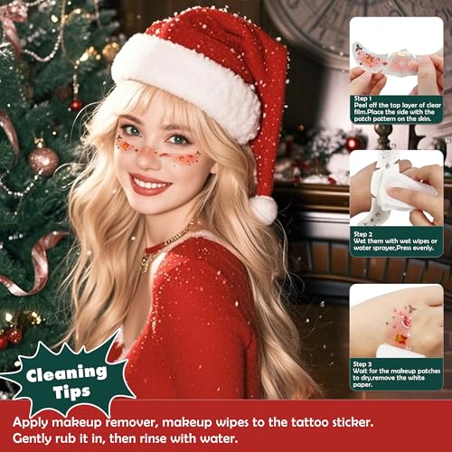 12Pcs Christmas Face Freckles Tattoo Stickers,Glitter Tattoos Face Stickers Waterproof Freckles Makeup Patches,Snowflake Glitter Freckles Stickers Temporary Tattoos for Festival Rave Christmas Party