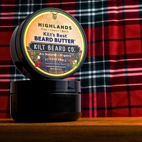 Highlands Beard Butter for Men- Best Beard Moisturizer & Conditioner & Conditioner- All-Natural Shea & Mango Butter- Softens & Hydrates Dry, Coarse Beards- Cherry, Pine & Birch Scent.