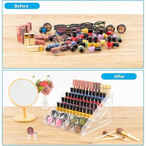 Pero Pero Nail Polish Organizer Acrylic Display Rack for Nail Polish Holder Sunglasses Organizer Essential Oils Holder Clear Eyeglasses Display Case Makeup Organizer