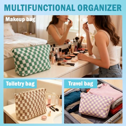 6 Pcs Checkered Makeup Bags Make up Bag Cosmetic Bags for Women Girls Sister Mom Teacher Graduation Christmas Birthday Travel Toiletry Bag Aesthetic Zipper Organizer Accessories, Cute Retro Plaid