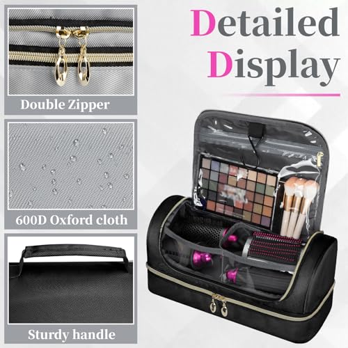 Travel Carrying Case Compatible with Dyson Airwrap Flexstyle/Shark Flex Fushion and Attachments, Portable Storage Bag for Hair Styling Tools with Metal Hanging Hook, Black (Bag Only)