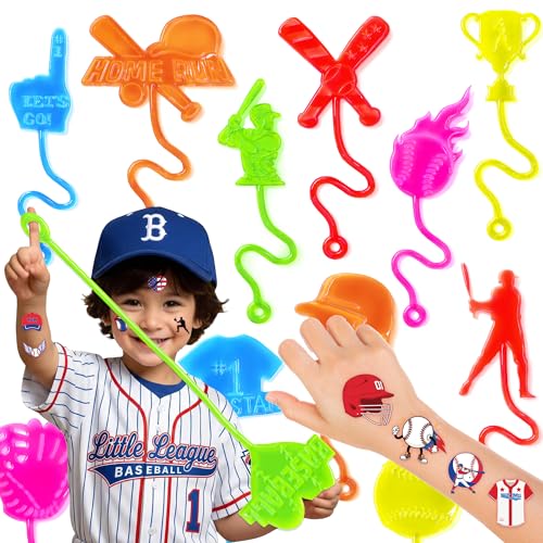 48PCS Baseball Party Favors - 24PCS Temporary Tattoos & 24PCS Stick Hands Party - Perfect Birthday Party Supplies, Goodie Bag Stuffers, Treasure Box Toys, Classroom Prizes, and Student Gifts