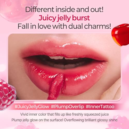 Berrisom Jelly Tattoo Tint, Long Lasting Korean Lip Stain with Jelly Texture, Transfer-Resistant Color, 3.8g / 0.13oz, 4 Shades (Strawberry)