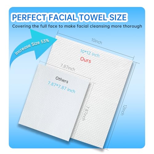 Single Use Face Towels, 10"¡¿12", Ultra Soft and Thick, Disposable Makeup Remover Facial Towels, Dry & Wet Face Wipes for All Skin Types
