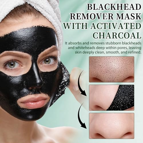 Blackhead Remover Mask, Charcoal Peel Off Face Mask Kit, Deep Cleaning Whiteheads Pore Mask, Oil Control, Men & Women Black Head Remover for Face Care ? 100g Includes Brush, Pimple Extractors