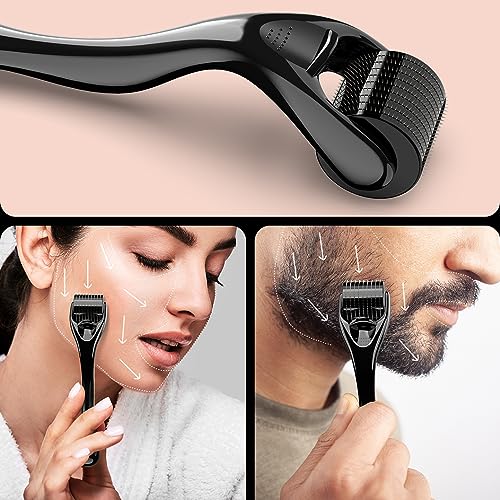 Derma Roller Microneedle Kit, Titanium Needles Face Beard Roller For Home Use 0.25mm (Black)