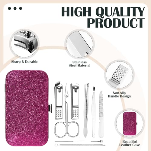 30 Sets Bulk Gifts for Women Manicure Set Bulk Professional Nail Care Kit Nail Clippers Kit 8 in 1 Stainless Steel Pedicure Set with Travel Case for Women Men(Fine Glitter)